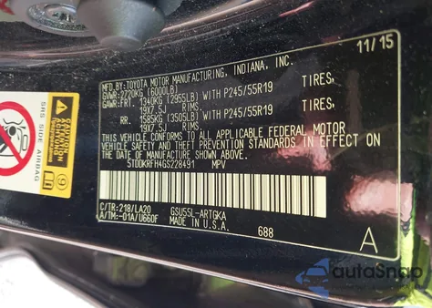 2016 Toyota Highlander Limited Platinum V6 из США, поврежденный, VIN 5TDDKRFH4GS228491